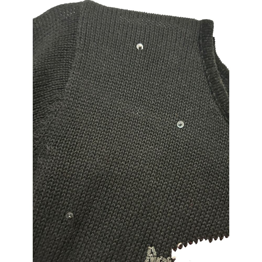 VTG Susan Bristol Christmas Teddy Bear Sequin Sweater Black M Hand Embroidered - Picture 5 of 9